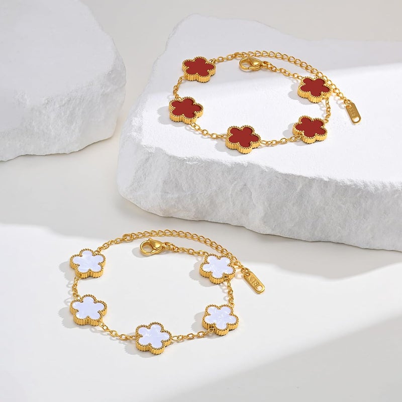 MPRAINBOW Women Gold Bracelets Jewelry Set - 18K Gold Plated Floral Bracelets,Stainless Steel Charm Bracelet Non-Tarnish,Adjustable lucky Chain Set Trendy Gift,Christmas Valentines Birthday Gifts for Girlfriend - Image 5